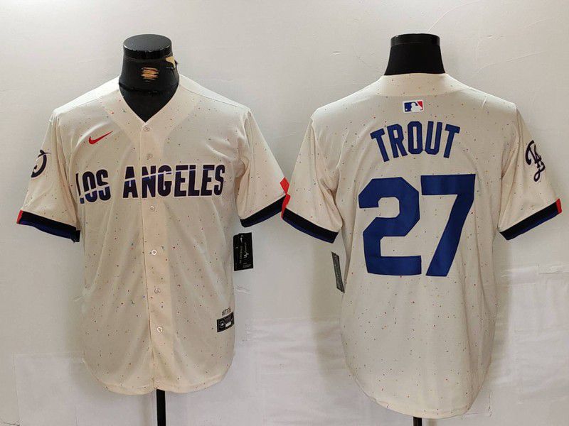 Men Los Angeles Dodgers #27 Trout Cream Fashion Nike Game MLB Jersey style 30